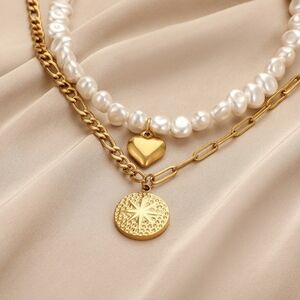 Josslyn Layered Necklace – Pearl & Starfish Coin